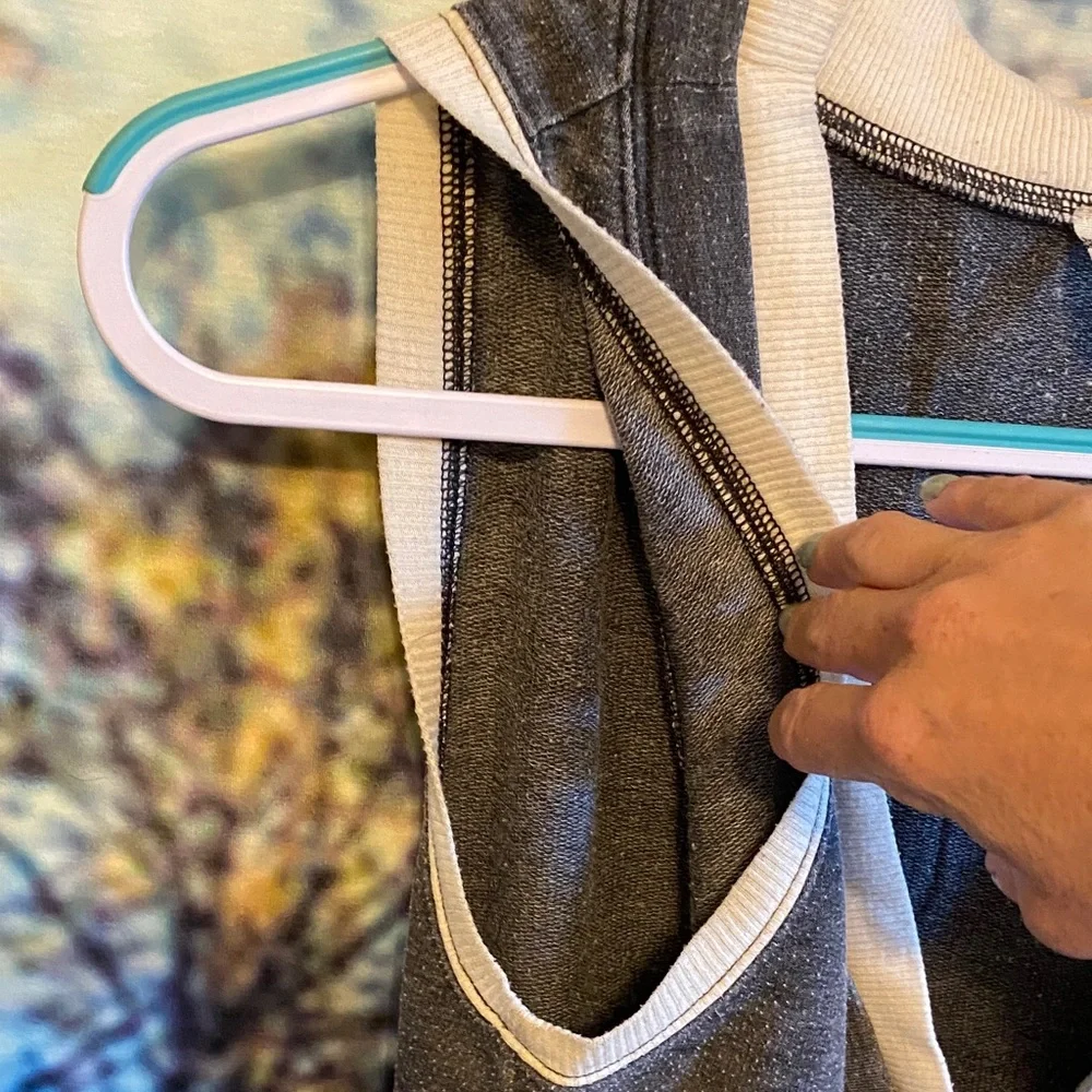 Free People distressed Gray and White Sleeveless V-neck Bodysuit activewear - Picture 5 of 9